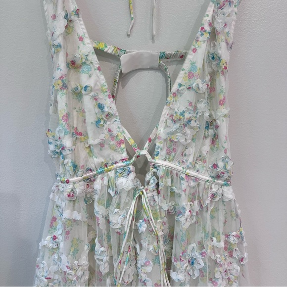 For Love & Lemons NWT Becky Floral Appliqué Mini Dress Strappy Plunging White XL - Picture 6 of 16